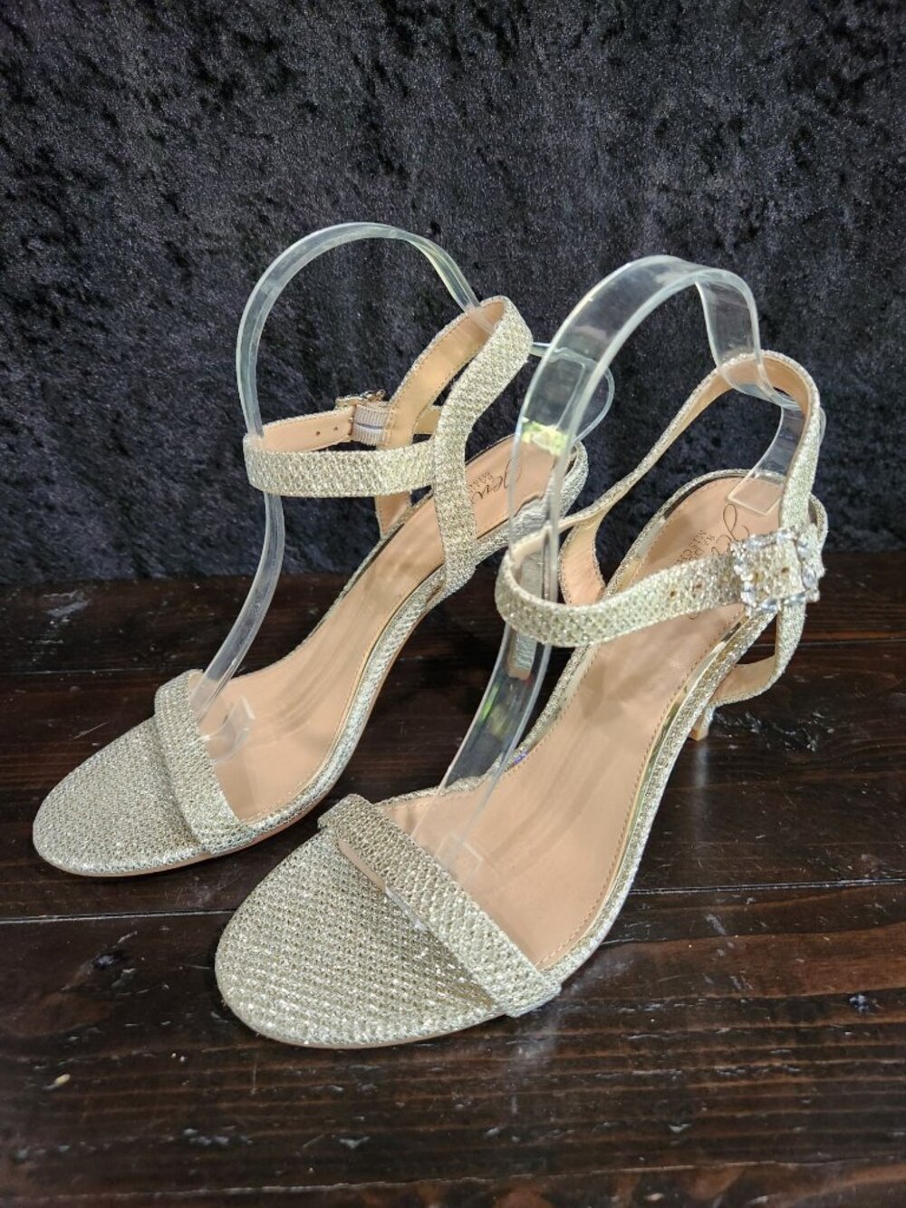 Badgley Mishka Jewel Gold Rhinestone Heeled Sandal/Sz. 10